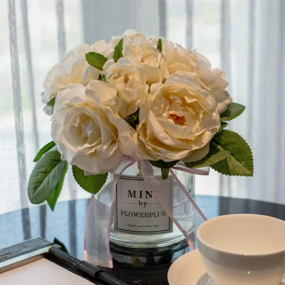 Креативная стеклянная ваза+ искусственный цветок, набор, Декор для дома, украшение, ремесла, свадебный подарок для гостиной, Шелковый Искусственный цветок, горшок - Цвет: style 5