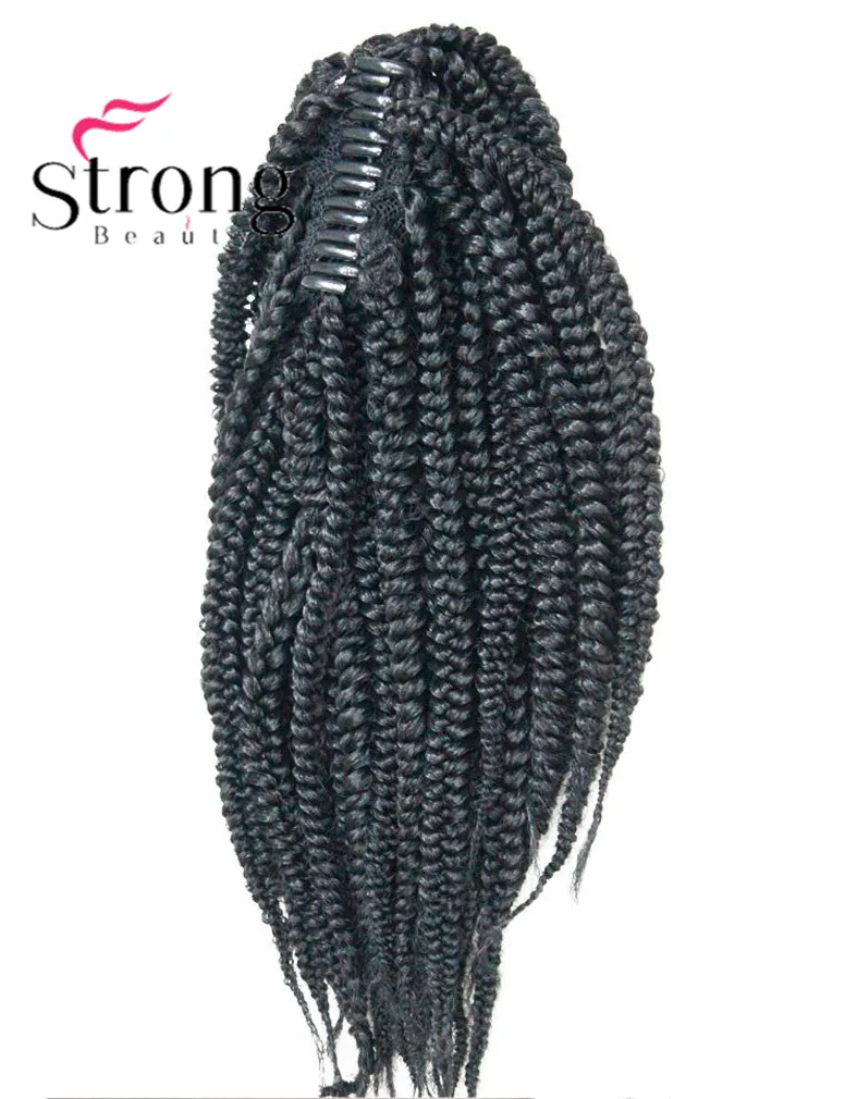 Long Afro Kinky Curly Crochet Twists Braids Ponytail Hair Extension Synthetic HairPiece with Jaw Claw Clip (Black) (5)