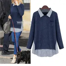 2017 Spring Women T Shirt kimono vintage fake two Knitting Splicing stripes tops plus size 3XL blusas tee shirt femme ropa mujer