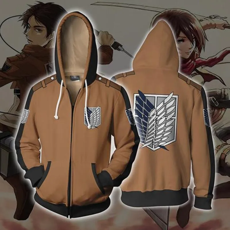 

Anime Attack On Titan Costumes Men Hoodies Sweatshirts Male Zipper Coat Jacket Hooded Shingeki Eren Mikasa Ackerman Tops Unisex