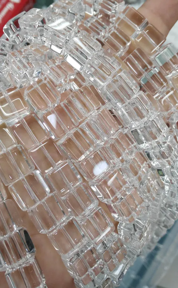 

high quality 2strands 6-12mm Natural Rock Crystal Quartz Gemstone Quartz Beads Cube Box Square Bead