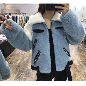 

2020 Winter New Women Fur Coat sheep shearing Coat Female Short section motorcycle Jacket Fashion Casual Warm lamb fur Coat W061
