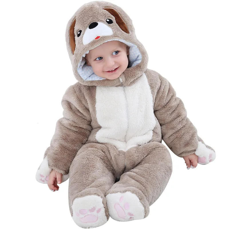 Детский комбинезон для маленьких мальчиков 0-3 лет, зимняя плотная фланелевая хлопковая одежда для маленьких девочек, цветной для собачки, детская одежда