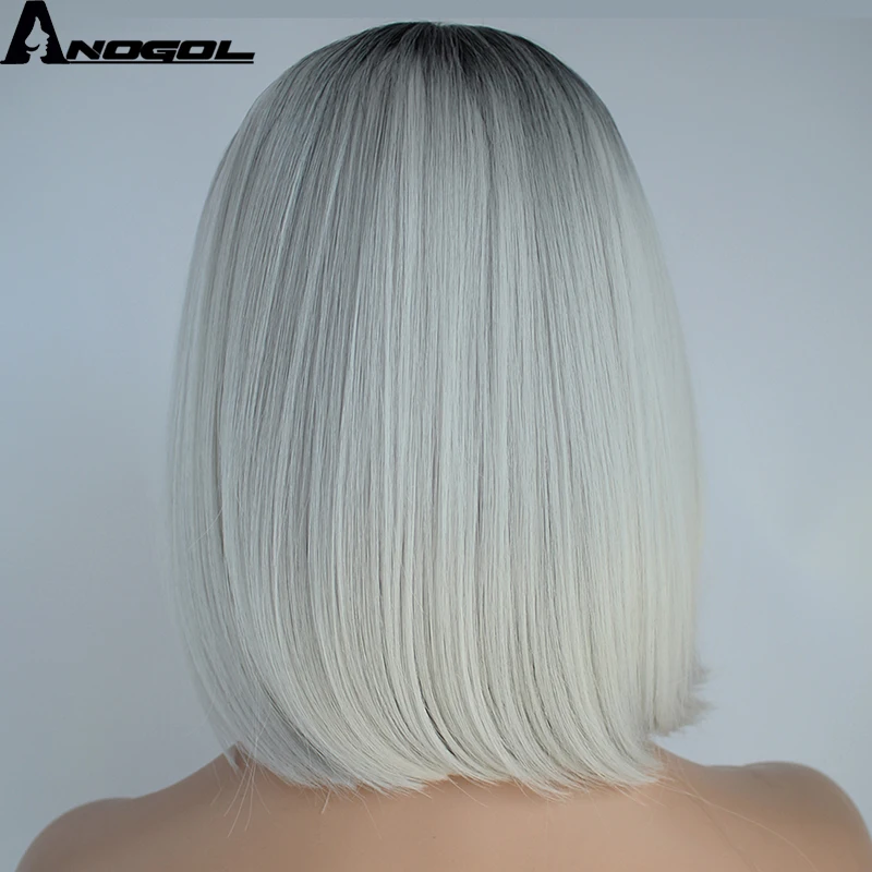 Anogol высокая температура волокно Perruque Peruca короткие прямые боб парики Черный Омбре белый блонд синтетический парик для женщин костюм