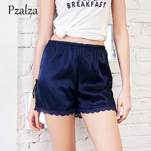 Женское из искусственного шелка летняя одежда для сна штаны для сна эластичный пояс кружево шорты сексуальные женские пижамные шорты Домашняя одежда синий красный черный