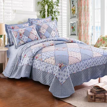 

Korea Patchwork Quilt Set 3PCS/4pcs Quilted bedding Cotton Quilts Bed Covers Bedspread Duvet Cover King Size Coverlet Blanket