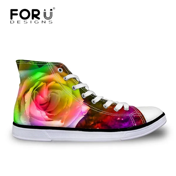 FORUDESIGNS/Модная женская обувь с высоким берцем из вулканизированной кожи разноцветная женская обувь для отдыха на шнуровке с цветочным принтом и розами женские кроссовки - Цвет: CC3454AK
