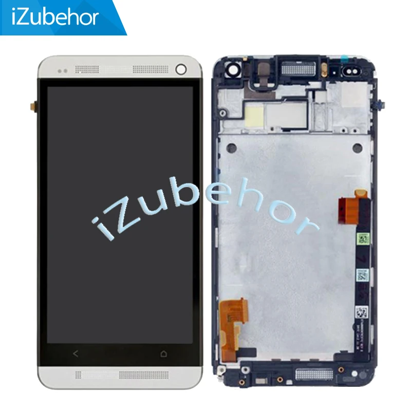 

100% warranty Lcd screen display with silver touch screen digitizer Assembly + Frame For HTC ONE M7 Dual Sim 802t 802D 802W