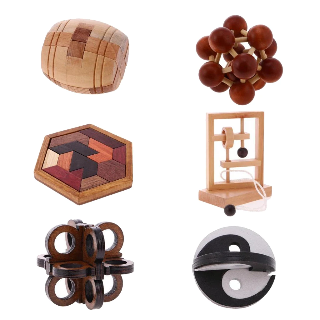 6 Pieces A Set Kids Wooden Intelligence Toy Chinese Wooden Educational  Intelligence  Toy Brain Teaser Game Kids Wood Toys