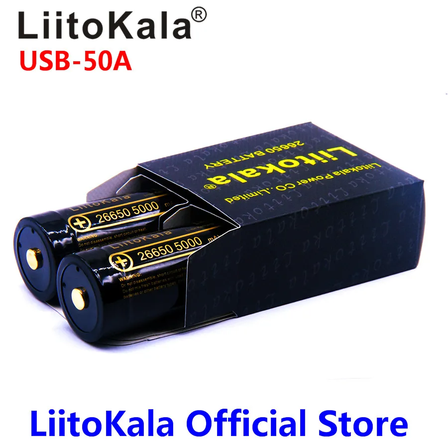 

2pcs LiitoKala lii-50A USB 26650 5000mah lithium battery 3.7V 26650-50A for flashligh With LED Indicator Light DC-Charging