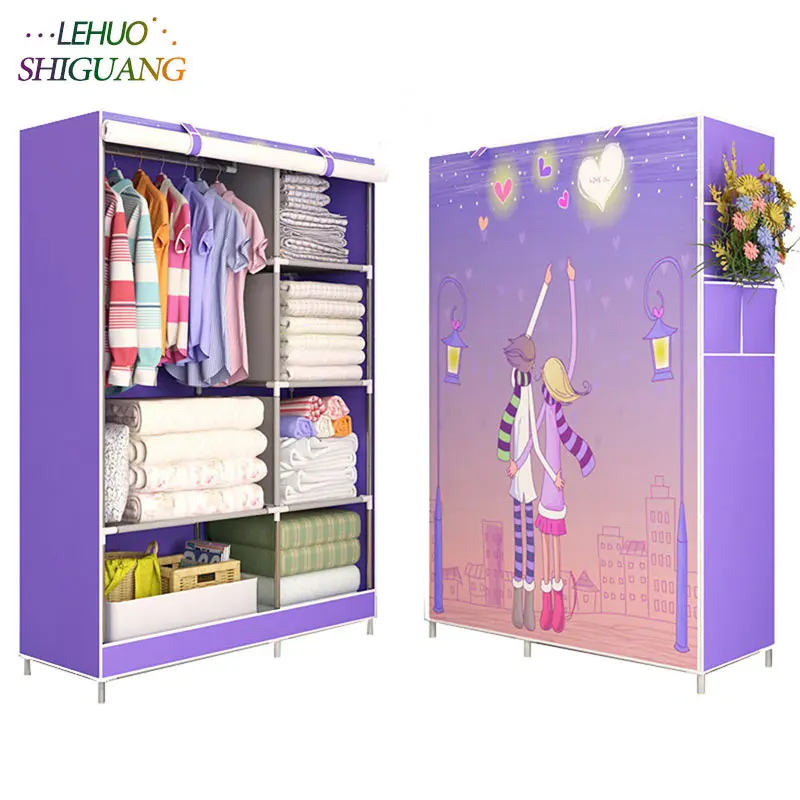 

3D painting Wardrobe Non-woven Fabric Steel frame reinforcement Standing Storage Organizer Detachable Clothing Closet furniture