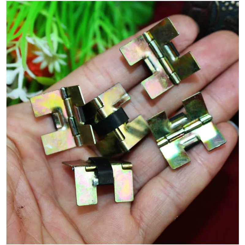 Yellow Iron Cabinet Luggage Mini Hinge Make Up Ring Box Decoration Hinge with Springs Antique Vintage Old Style 50Pcs