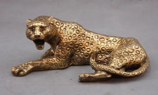 

USPS to USA S0176 5 Chinese Bronze Copper carved Wild beast Cheetah Leopard art sculpture Statue B0401