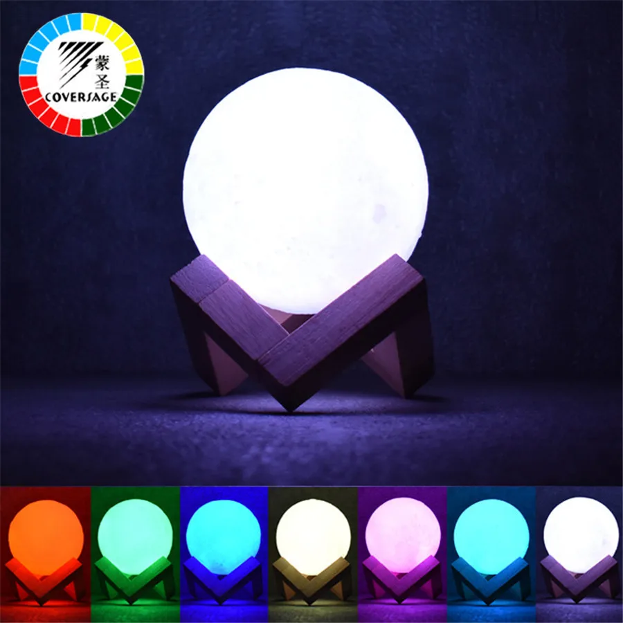 Coversage Led 3D печать Луны ночник 16 Цвета Перезаряжаемые USB удаленного лампы Luna