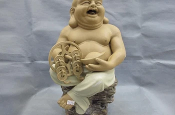 

Chinese Folk Pottery Wucai Porcelain Lucky Wealth Maitreya Buddhist monk Statue