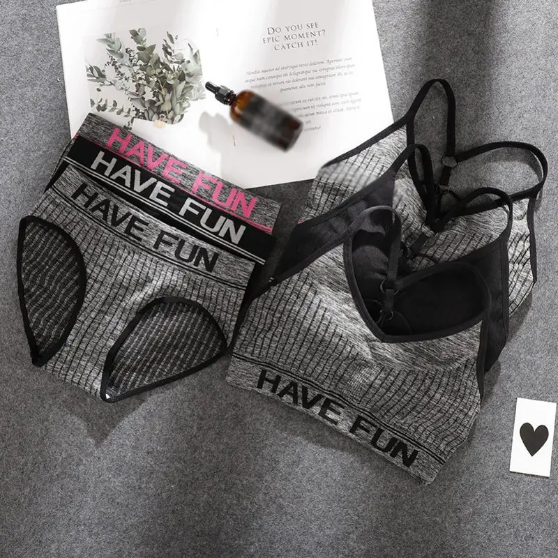 Women Lingerie Set Letter Printed Bra Briefs Set Bralette Two Piece Set Female Underwear