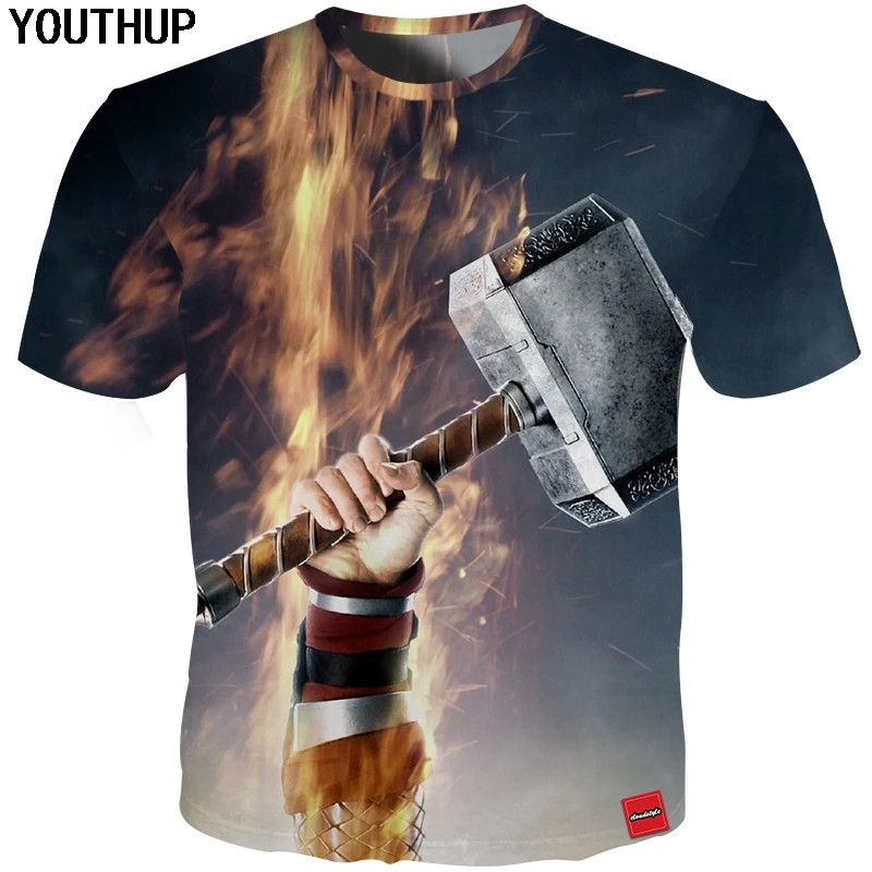 Мужская футболка YOUTHUP летняя 3D Футболка с принтом Thor's Hammer Mjollnir 5XL большого