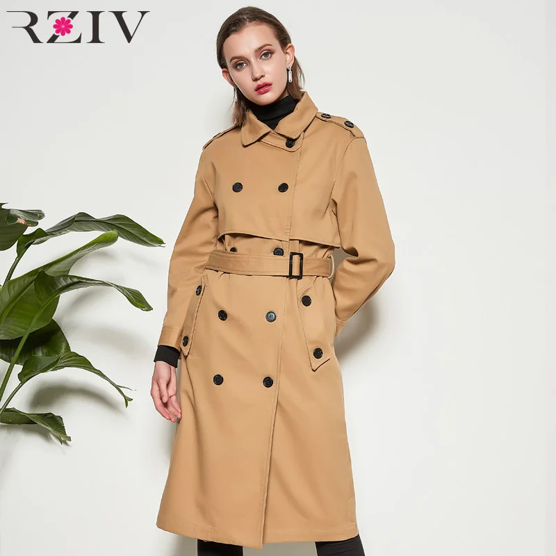 

RZIV Autumn trench women's trench coat and windbreaker coat casual solid color button decoration long ladies coats