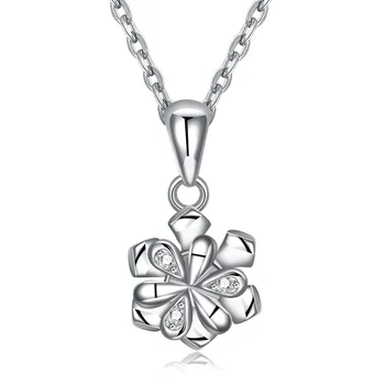 

Elegant Rotatable Pendant Necklace Double Cubic Zircons Flower Women Platinum Plated 925 Sterling Silver Necklace for Lady Gift