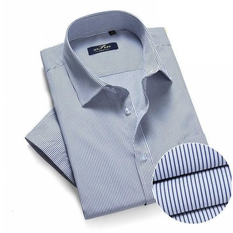 MFERLIER الصيف الرجال زائد حجم كبير قمصان مخطط قصيرة الأكمام 8XL 9XL 10XL 12XL رجل اللباس قميص الأعمال القطن العمل الأزرق قميص