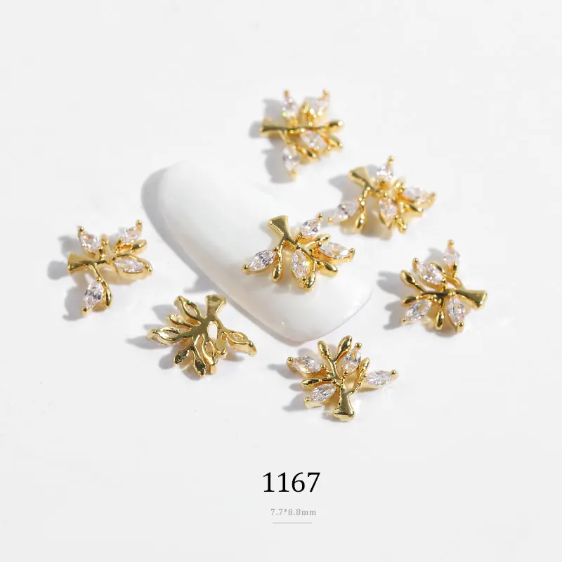 1 шт, наклейки для ногтей из металлического сплава, ювелирные украшения, Алмазные цветы в форме дерева, яркие циркониевые золотые гальванические Стразы для ногтей, MZ091 - Цвет: 1167