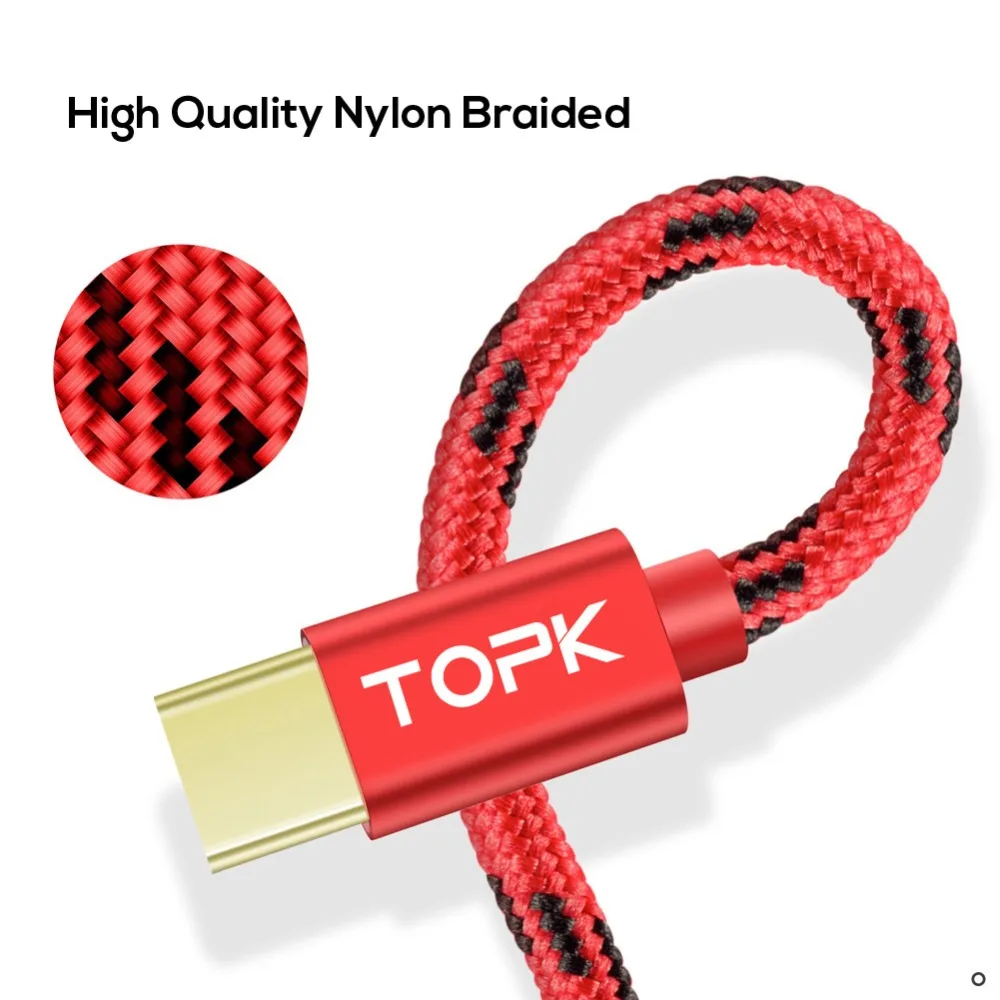 TOPK USB Type C Cable Fast Charging USB C Cable for Samsung Galaxy S9 S8 Oneplus 6 Nylon Braided Data Sync Type-C Phone Cable - Image 4