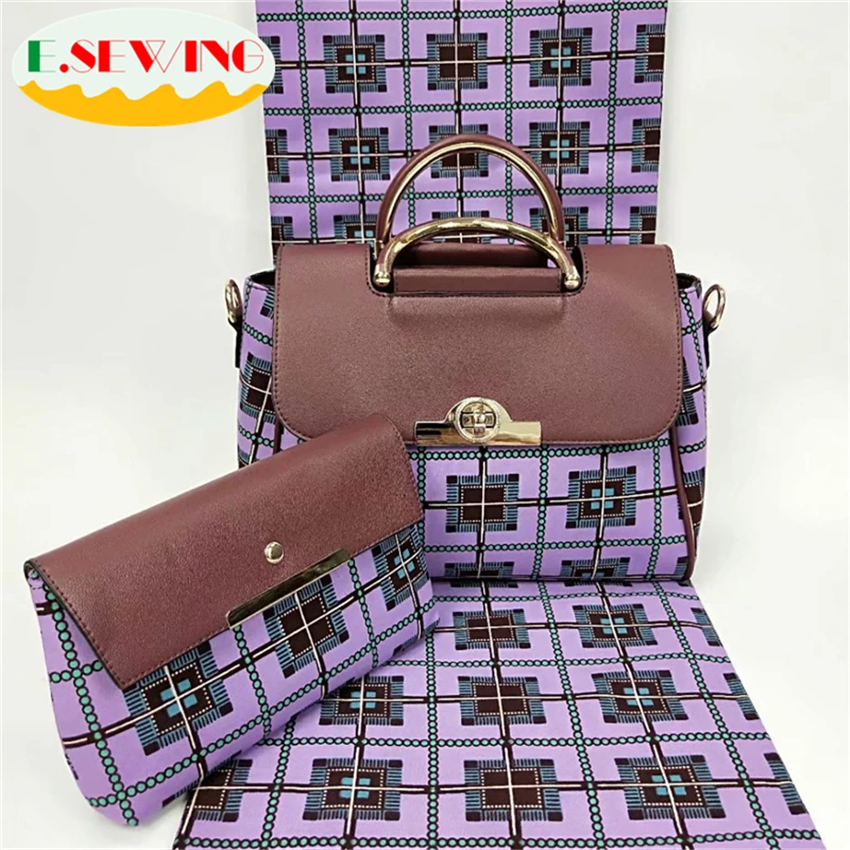 

Esewing Ankara African Wax Bag Sets with Dutch Wax DIY Apparel Sewing Fabric Purple Cotton 6 Yards for Wedding Fashion