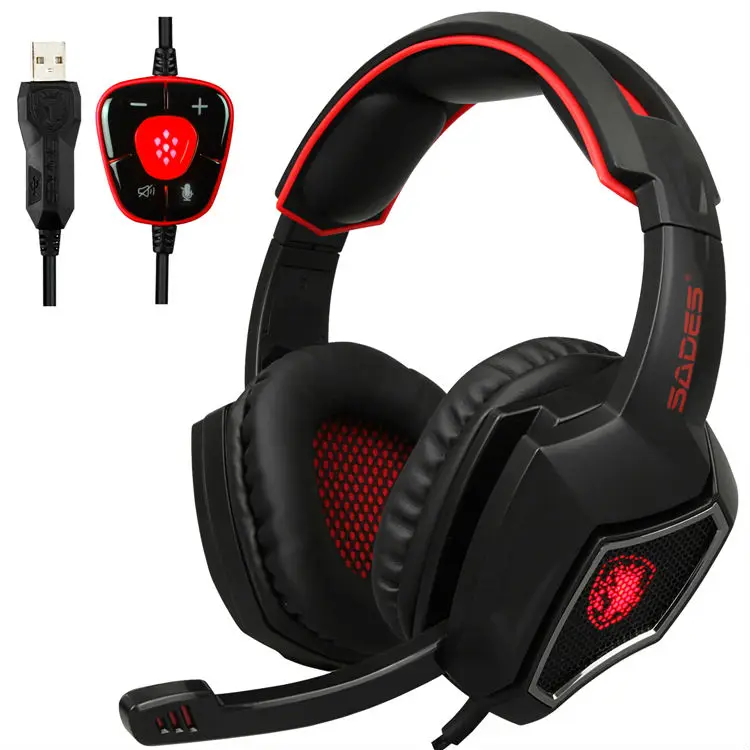 SADES Spirit Wolf 7.1 Surround Sound Stereo USB Gaming Headphone with Mic Breathing LED Light For PC Gamers Black BLUE AND RED (7)