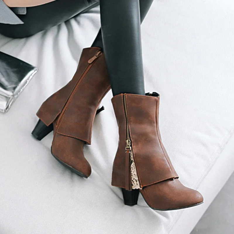 

Autumn and winter new knight boots lace high heel boots thick with cuffed large size women's boots 40-43 warm