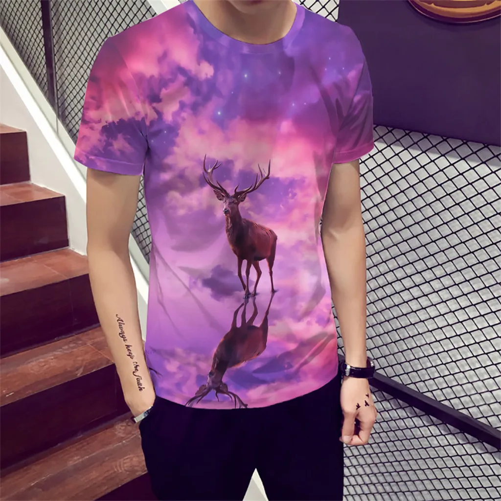 

feitong Men tshirt camiseta Summer 3D Deer Printed T-Shirt Plus Size tee Top Casual Short Sleeve Shirts harajuku funny t shirts