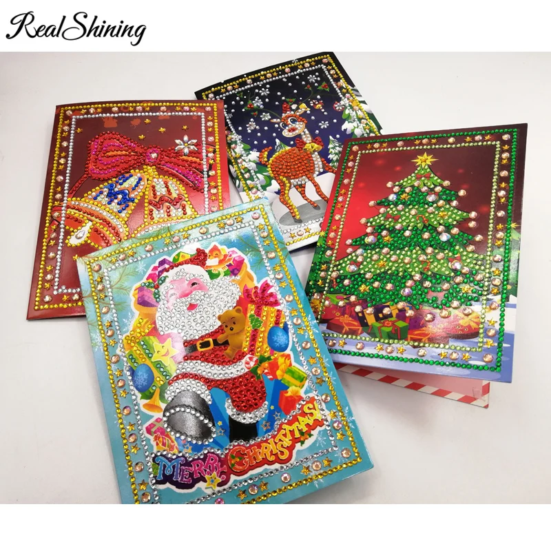 

4 Style Diy Diamond Painting Christmas Greeting Cards Drill Mosaic Embroide Crafts Santa Claus Merry Christmas Paper Cards Gifts