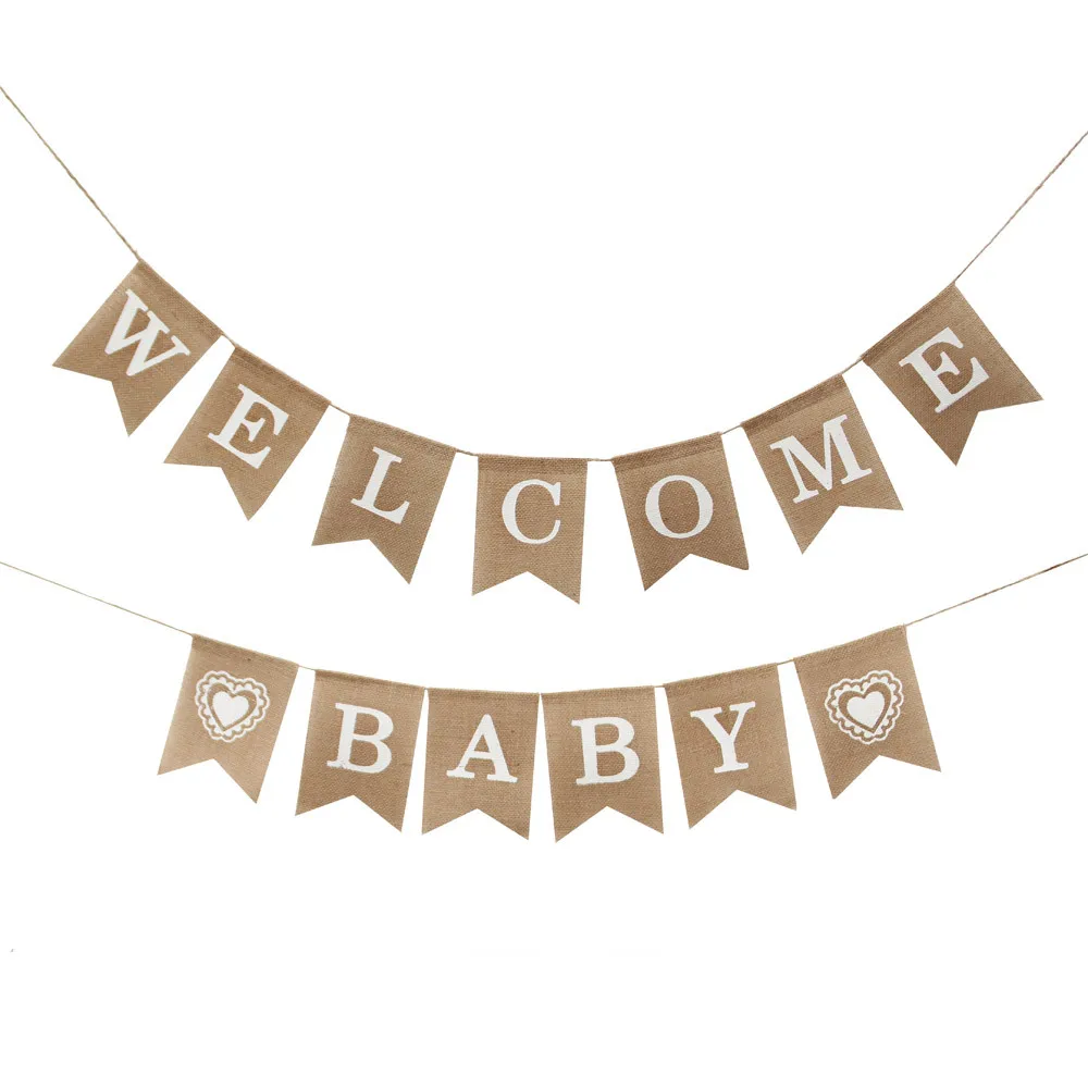

2.8m Party Flags "Welcome Baby" Garland Butting Banners Linen Flags Dovetail Flag Holiday Jungle Party Decoration Festa Infantil