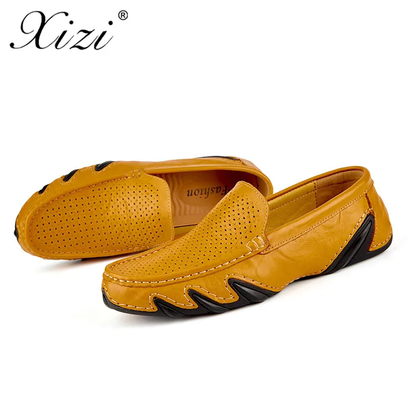 Chaussures De Doux Mode Appartements Véritable Noir jaune Marque Xizi Cuir bleu Conduite Haute En D'été Creux Mocassins Qualité Style Hommes pA6Exq4