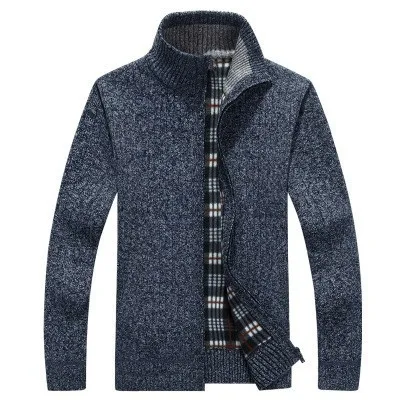 Zogaa мужской Однотонный свитер, мужской осенний зимний толстый свитер, пальто, верхняя одежда, приталенный шерстяной флисовый свитер, куртка - Цвет: Синий
