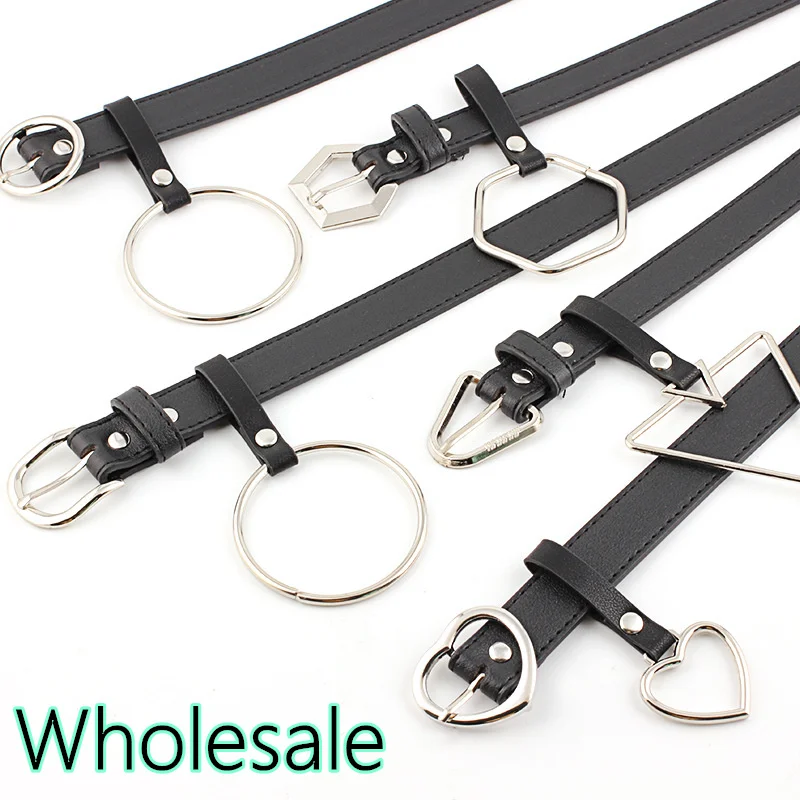 

Wholesale Hot Women‘s Ring Belts Heart Round Circle Triangle Pin Buckle Faux Leather Strap Jeans Pendant Decorative Fashion Belt