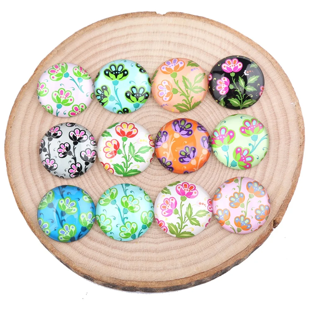 reidgaller 20pcs mix art flower photo glass cabochon 20mm 25mm diy