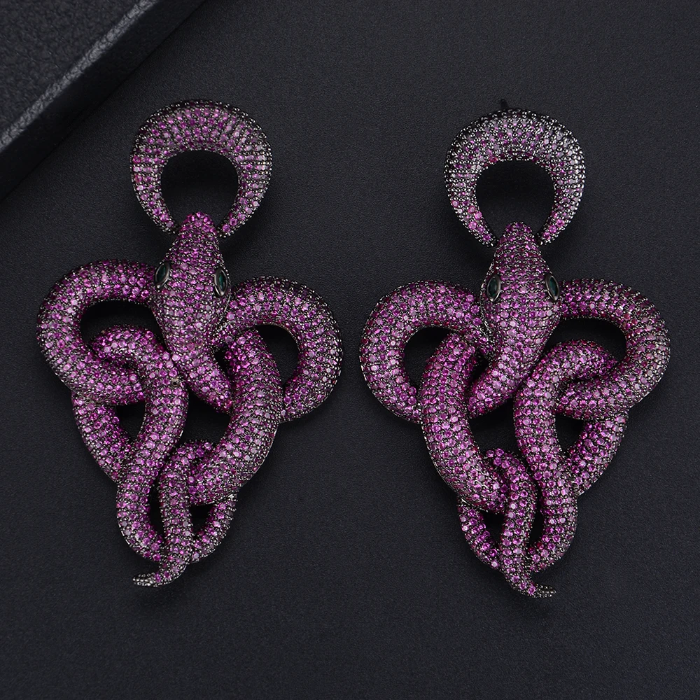 

missvikki 8 Colors High Level Wrapped snake Pendant Earrings Made with Cubic Zirconia for Women Prom Party Design Fashion