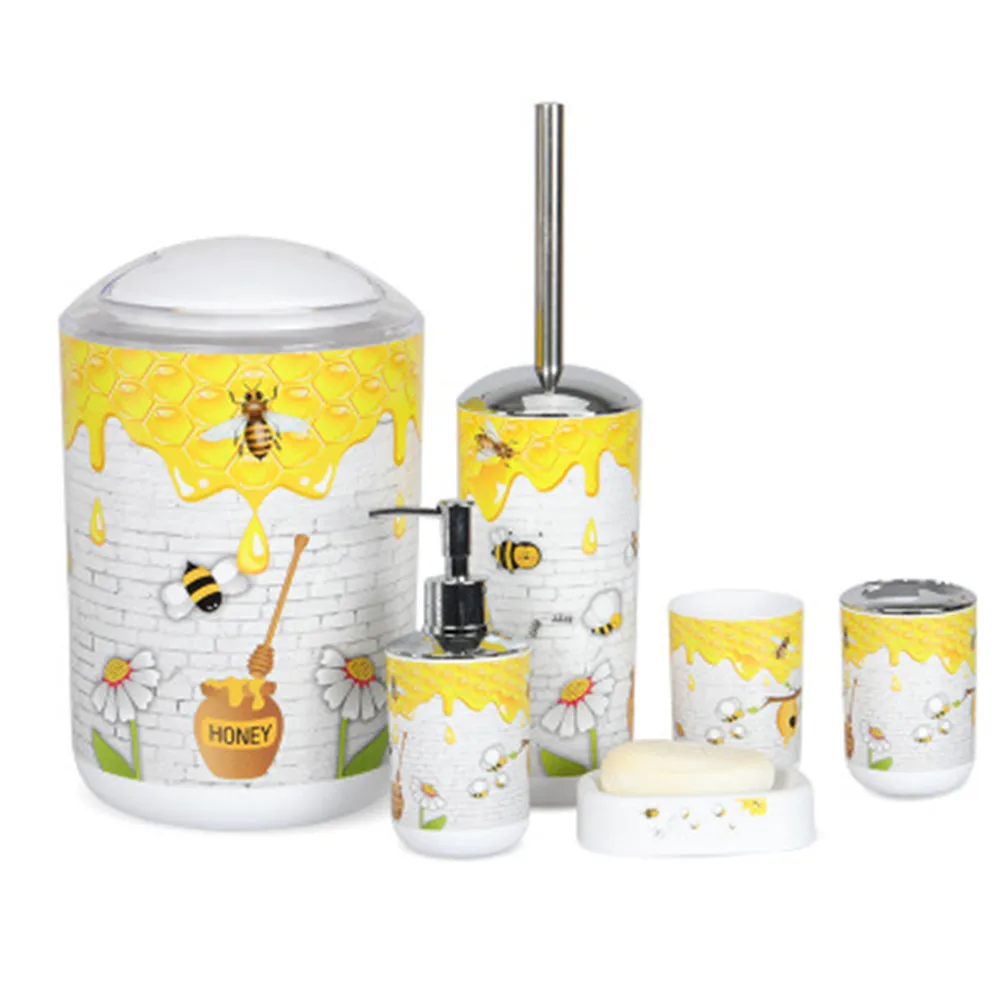 6 шт. роскошный пластиковый набор аксессуаров для ванной Kawaii Bee мытья раковины