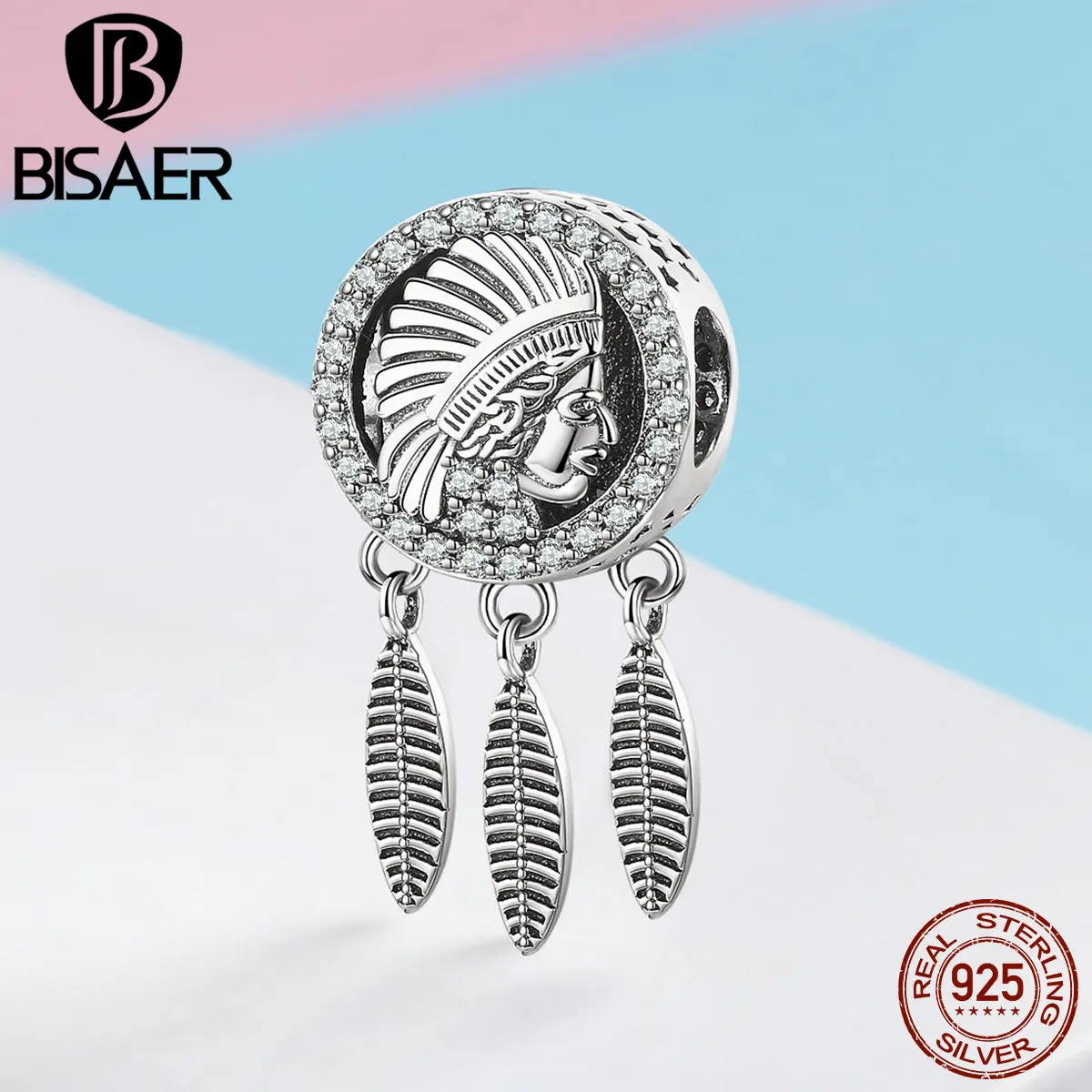 

BISAER Vintage 925 Sterling Silver Totem Dream Catcher Feathers Pendant Charms fit Bracelets Silver 925 Jewelry ECC1099