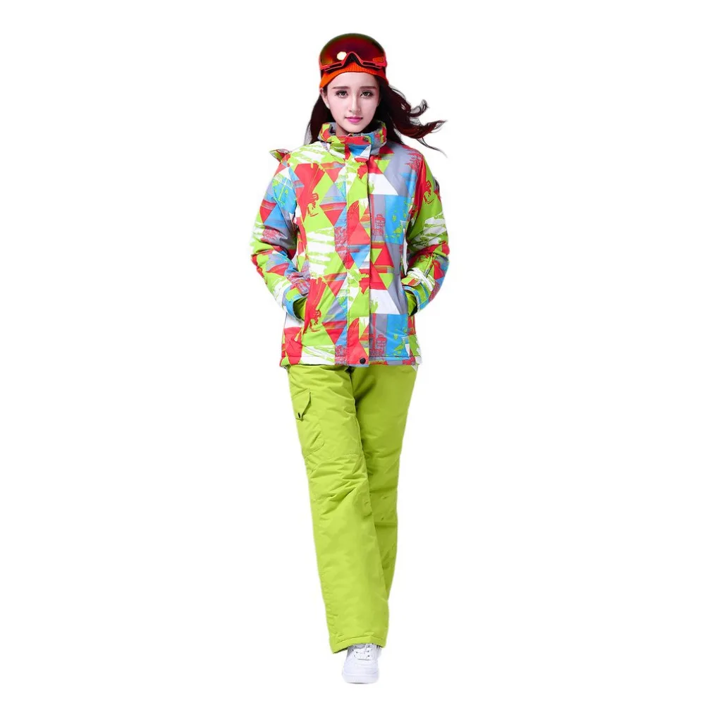 

Camouflage High quality Warm dress Women Skiing Clothing Waterproof Snowboarding Suit Sets Jackets+Pants Snow Costumes skiing