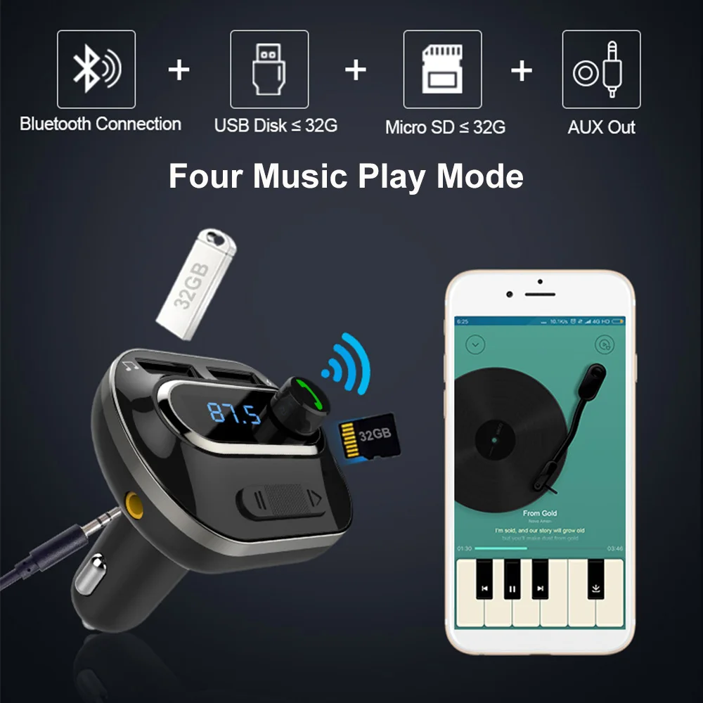 Konrisa Aux Bluetooth fm-передатчик громкой связи автомобильный комплект 5V2. 4A двойной USB зарядное устройство музыкальный плеер Радио адаптер Поддержка TF карта u-диск