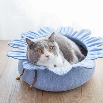 

Adorable Lotus Leaf Shape Cat Bed House Disassemblability Windproof Pet Puppy Nest Bed Shell Hiding Small Dog Mats for Winter
