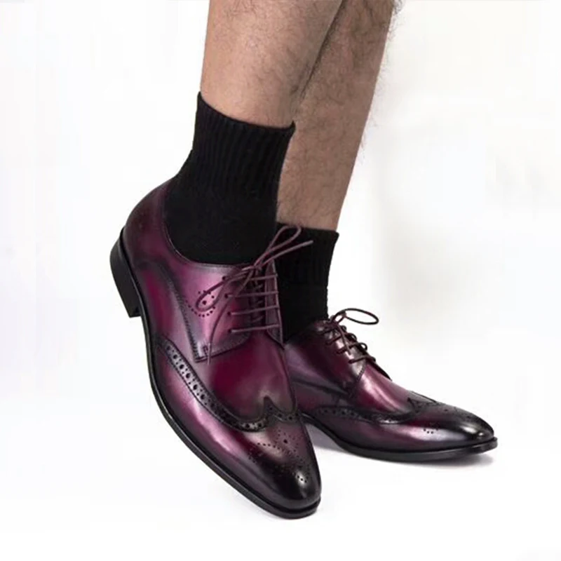 Phenkang/мужские кожаные туфли; женские туфли-оксфорды из натуральной кожи для мужчин; Роскошные модельные туфли; свадебные туфли для влюбленных; Кожаные броги - Цвет: purple men