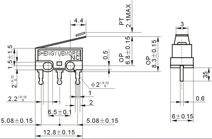 1000 шт./лот с ручкой мышь переключатель штатив три ступни ног 3 Pin touch 2a125v AC Прямоугольный переключатель миниатюрный микропереключатель