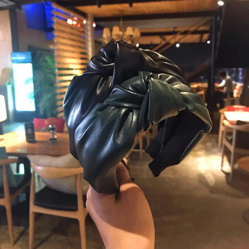 

Soft Fashion Wide Fur PU Comfortable Hair Accessories 1PC Wash The Face Headband Leather Handmade Middle Knotted 5 Colors