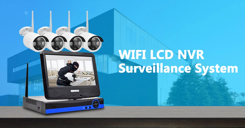 Wistino 4CH Wireless CCTV Security System Kits HD 720P Wifi Kit IP Camera Outdoor 1MP Video Monitor IR LCD NVR Screen Surveillance  (1)