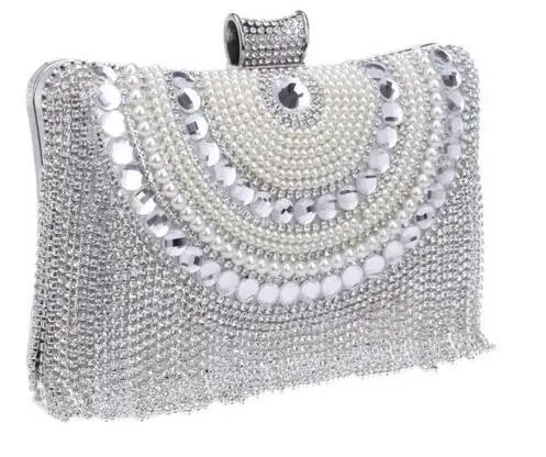 YM1074silver Стразы кисточкой сцепления алмазы бисером металла Вечерние сумки цепи плеча Кошелек Вечерние сумки для свадьбы сумку - Цвет: YM1074silver