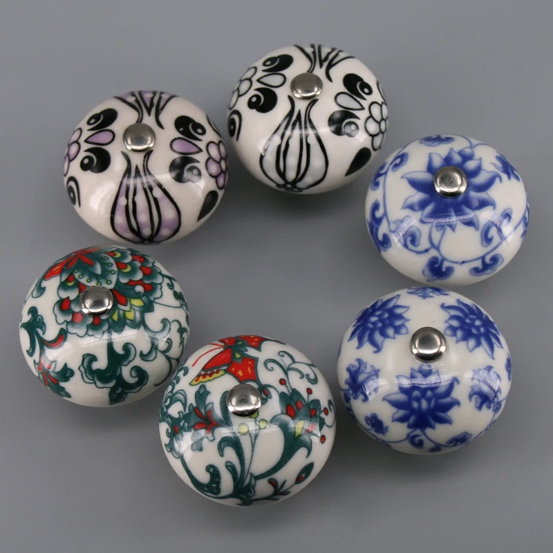 

6PCS Vintage Colorful cabinet knob Ceramic furniture handle Dresser Knob Drawer Pulls Kitchen Cupboard Door Handle