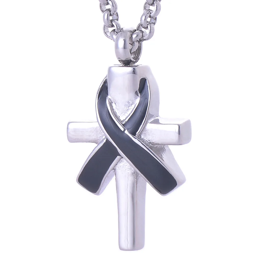 

New distinctive stainless steel memorial black Ribbon Cross Cremation ash urns jewelry pendant for pets IRLY009