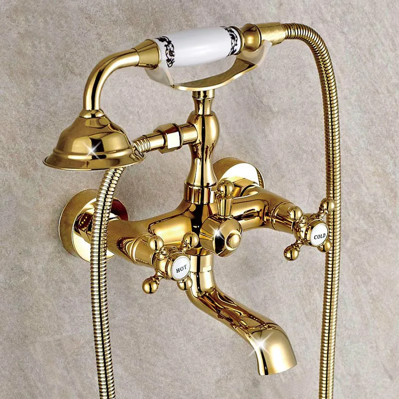 Antique Gold Polished Shower Set Phone Handle Hot And Cold Copper